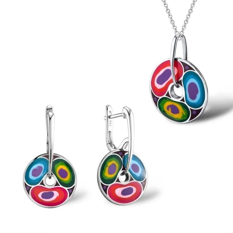 Retro Drop Earrings for Nostalgia -HANDMADE Colorful Enamel Jewelry Set Earrings Pendant Jewelry Set