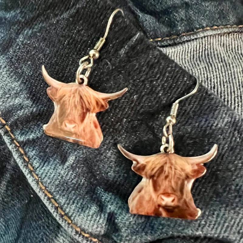 Triangular Drop Earrings for Edge -The Highland Cow Earrings