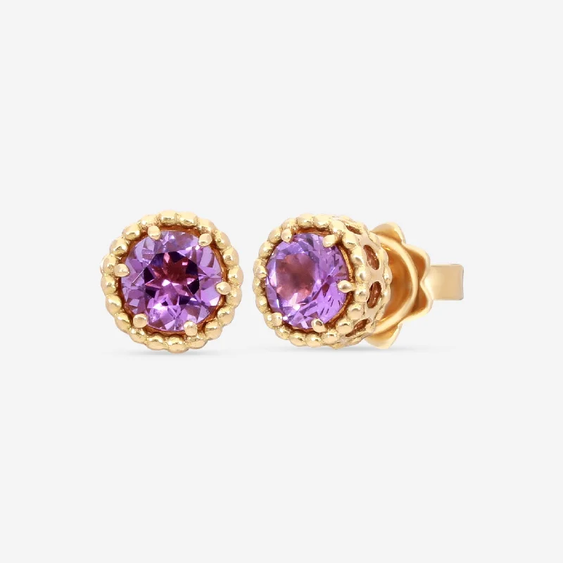 Drop Earrings for Fitness Activities -Nanis 18K Yellow Gold Amethyst Earrings OA20-560