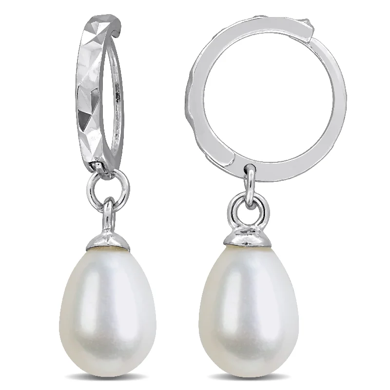 Bohemian Drop Earrings with Tassels -Miadora 6-7mm Cultured Freshwater Pearl Huggie Drop Earrings Sterling Silver