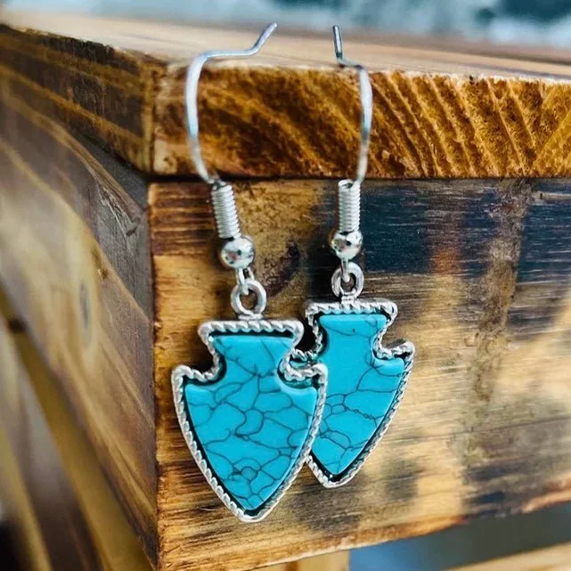 Hippie Drop Earrings with Beads -Clovis Point Arrowhead Earrings