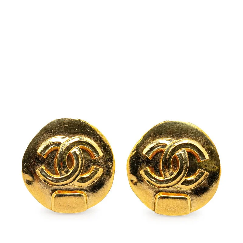 Drop Earrings for Casual Outfit -Chanel Vintage Round Coco Mark Earrings Gold Plated