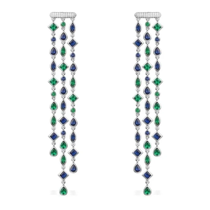 Long Drop Earrings for Dramatic -Trendy Long Geometry Tassels Drop Cubic Zirconia Drop Earrings