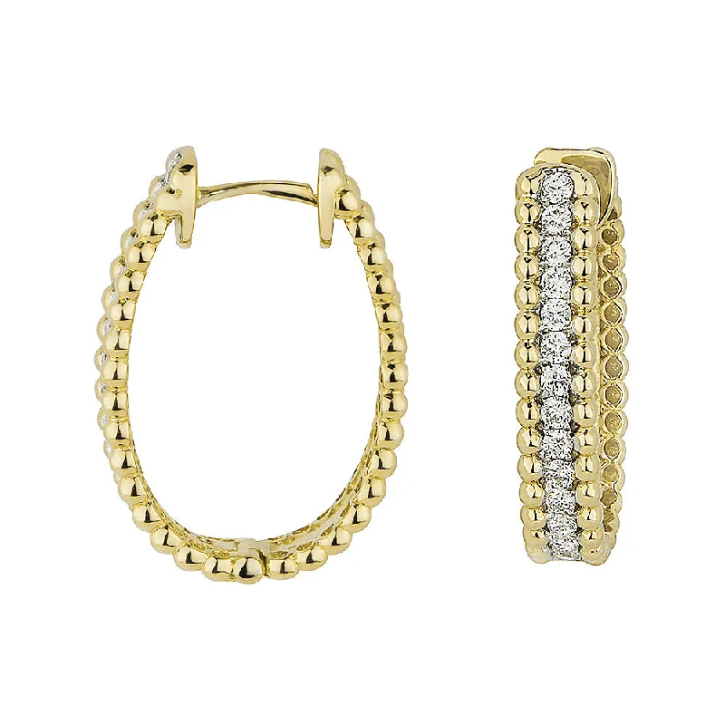 Drop Earrings with Matte Finish -0.33Ct White Diamond Hoops Earrings In 14K Yellow Gold