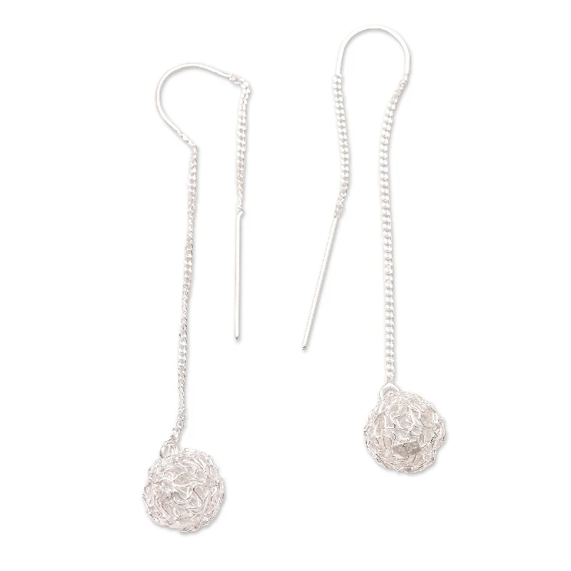 Drop Earrings with Wave Designs -Novica Handmade Lifes A Ball Sterling Silver Threader Earrings