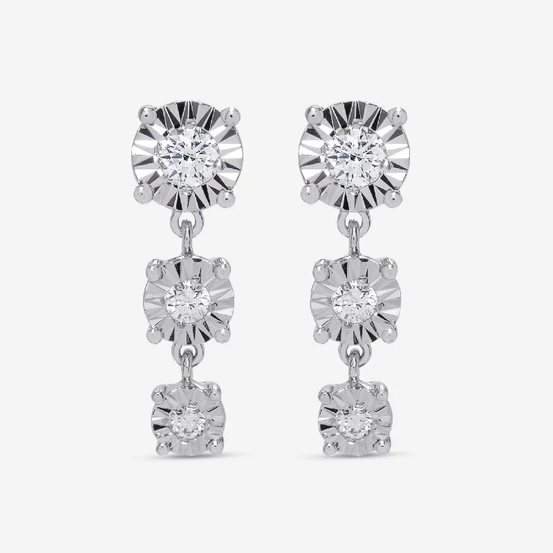 Drop Earrings for Everyday Glamour -Bliss By Damiani Sole 18K White Gold, Graduating Diamond Dangle Earrings 20086463