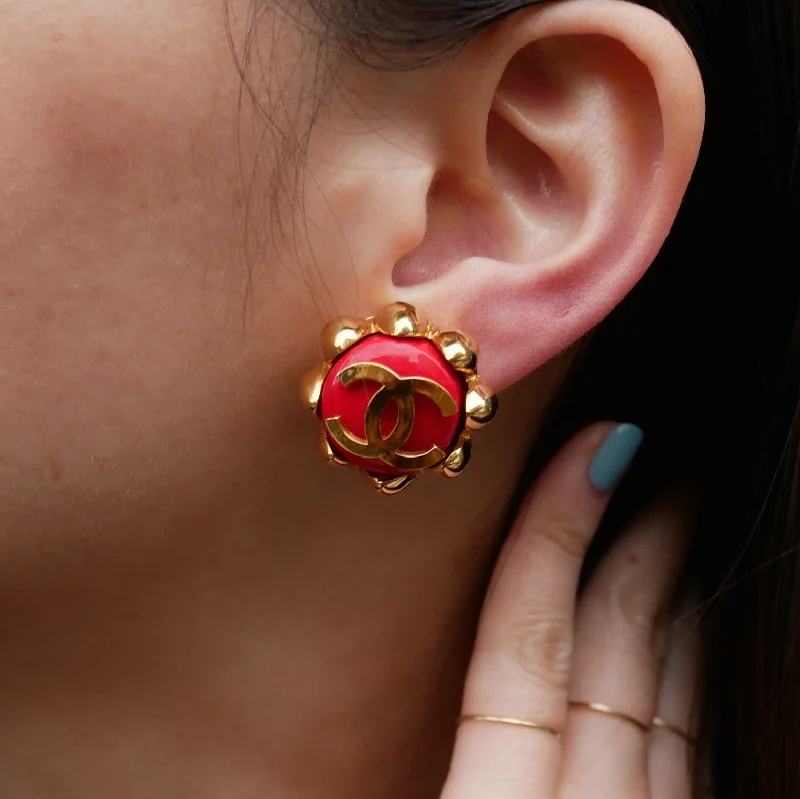 Waterproof Drop Earrings for Outdoor -CHANEL 1994 Earrings Red Gold