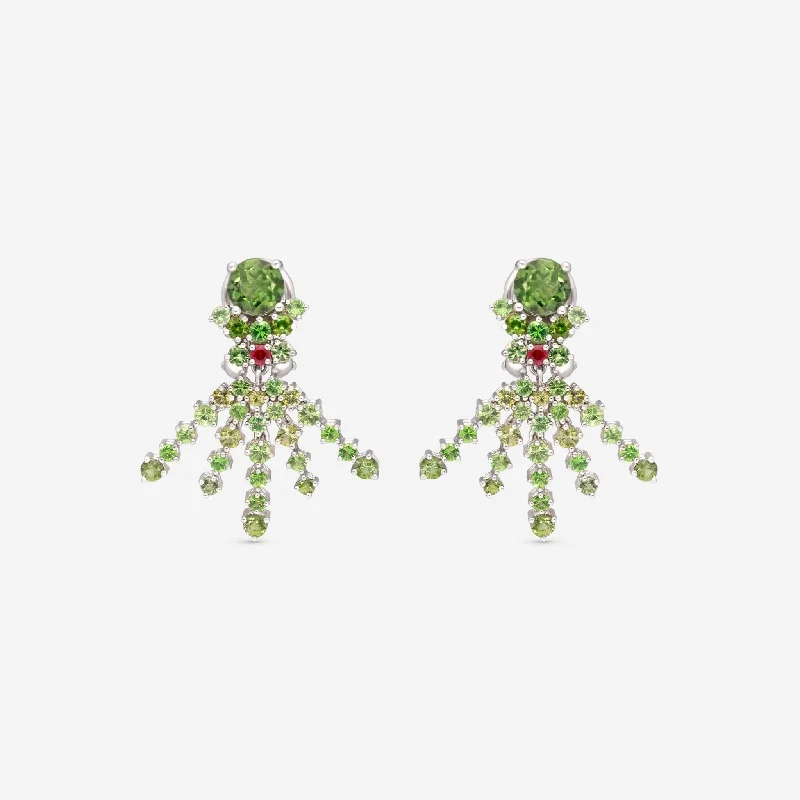 Drop Earrings for Party Look -Gübelin Ornaments of Flowers 18K White Gold Green Tourmaline & Tsavorite Drop Earrings 44A-1329.2