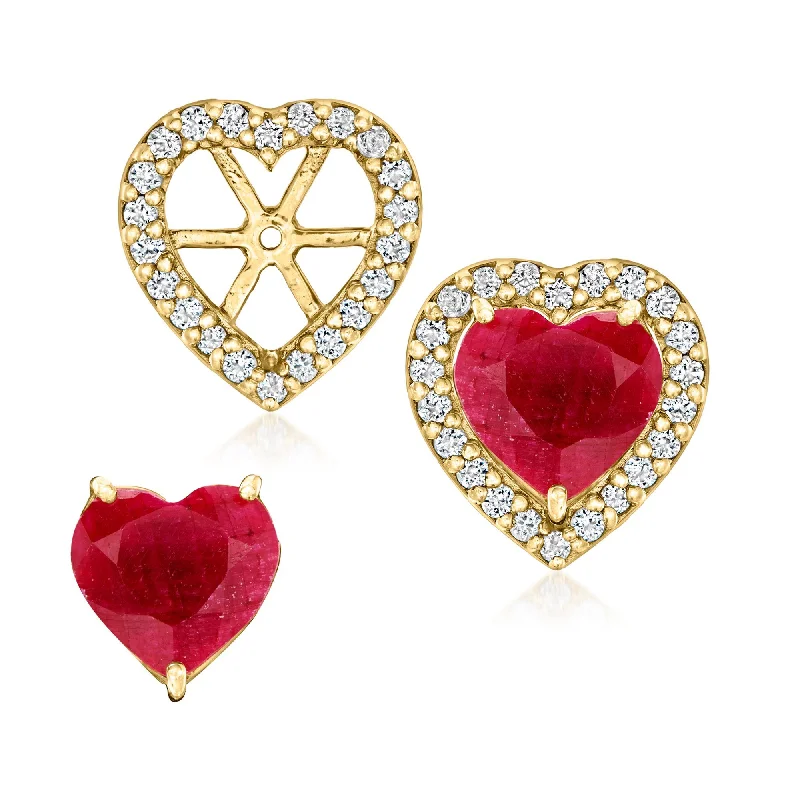 Drop Earrings with Hammered Finish -Ross-Simons Ruby and . White Topaz Convertible Heart Earrings in 18kt Gold Over Sterling