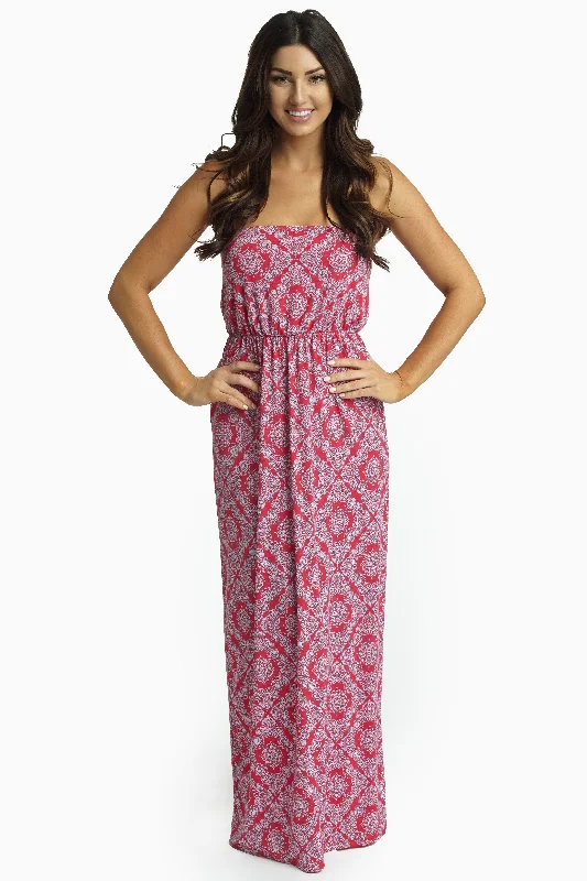 Blue Dresses for Classic -Fuchsia Paisley Diamond Strapless Maxi Dress