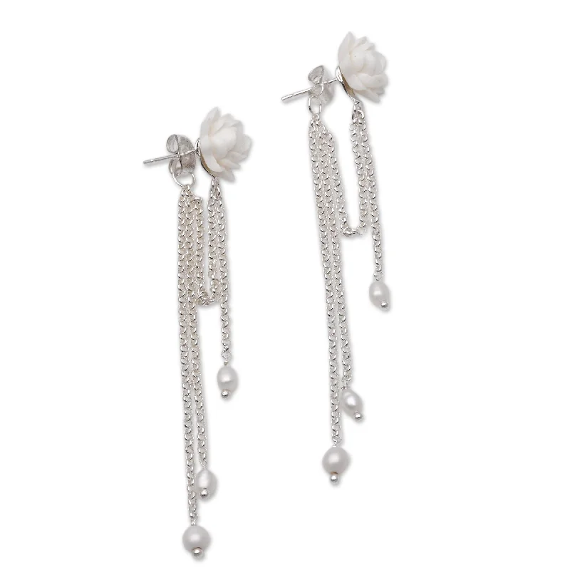 Diamond Drop Earrings for Luxury -Novica Handmade Padma Tears Cultured Pearl Waterfall Earrings