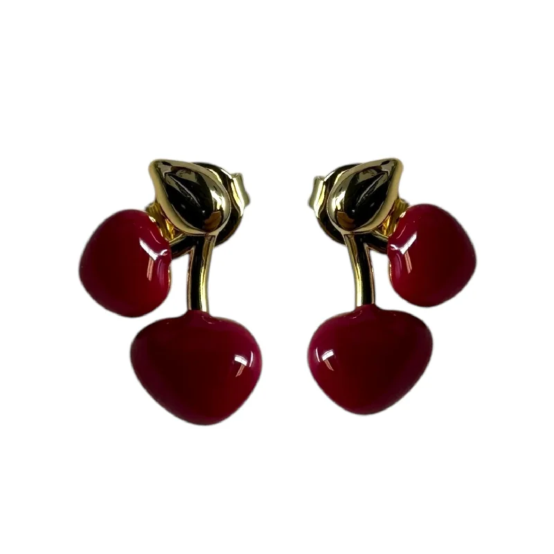 Drop Earrings with Matte Finish -Enamel Cherry Earrings By Unbranded