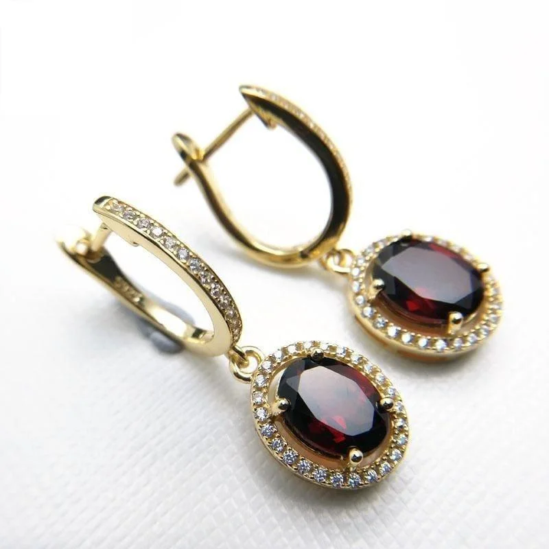 Crystal Drop Earrings for Sparkle -Elegant Red Garnet Clasp Drop Earrings