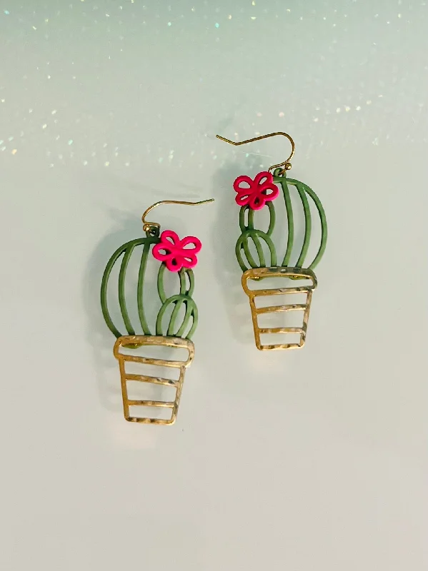 Round Drop Earrings for Classic -Potted Cacti Earrings