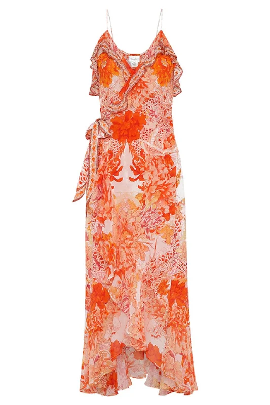 Orange Dresses for Energetic -Frill Wrap Dress