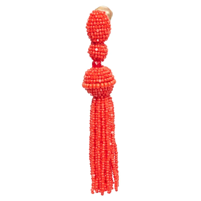 Heavy Duty Drop Earrings for Durability -Oscar De La Renta Beaded Tassel Dangling Chandelier Clip On Earrings Pair