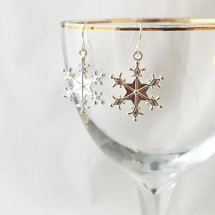 Short Drop Earrings for Subtle -Silver-Plated Snowflakes Drop Earrings