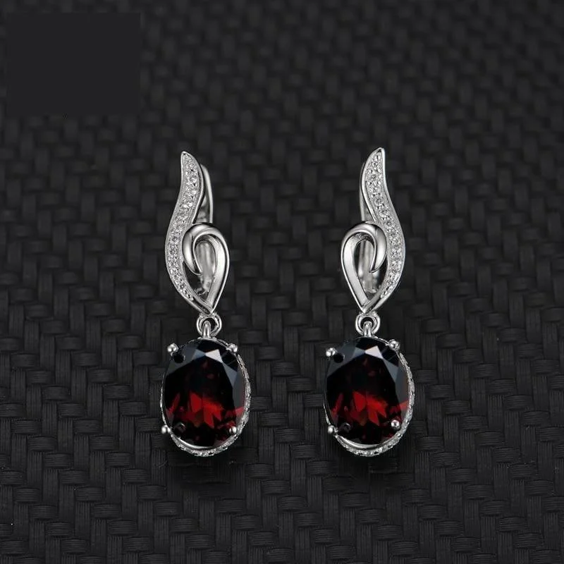 Drop Earrings with Floral Motifs -2019 New Style Garnet Gemstone 925 Sterling Silver Earrings