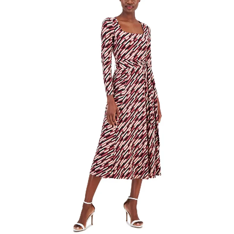 High-waisted Dresses for Flatter -Anne Klein Womens Printed Square Neck Midi Dress