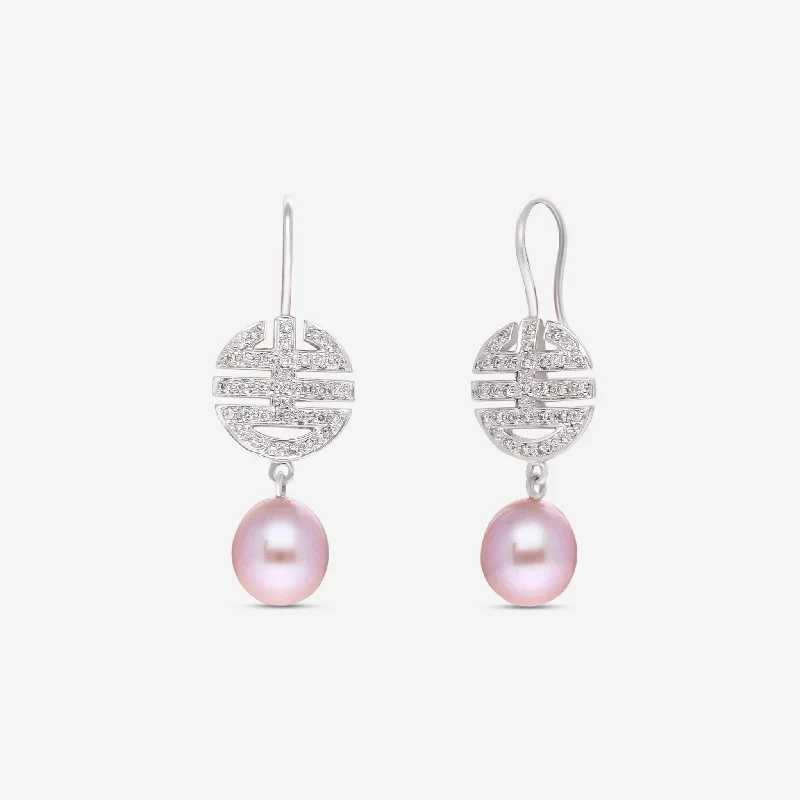 Drop Earrings for School Uniform -Mimi Milano Ognibene 18K White Gold, Diamond & Pearl Drop Earrings O061A03