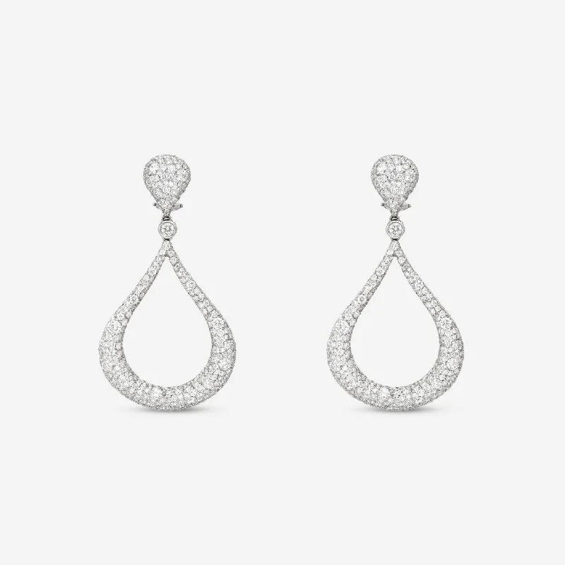 Maximalist Drop Earrings for Bling -Kwiat Cobblestone Embrace 18K White Gold Diamond Teardrop Earrings E-2354-0-DIA-18KW