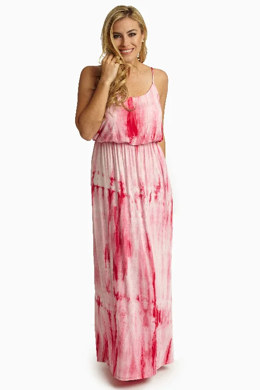 Printed Dresses with Patterns -Pink Tie Dye Maxi Dress