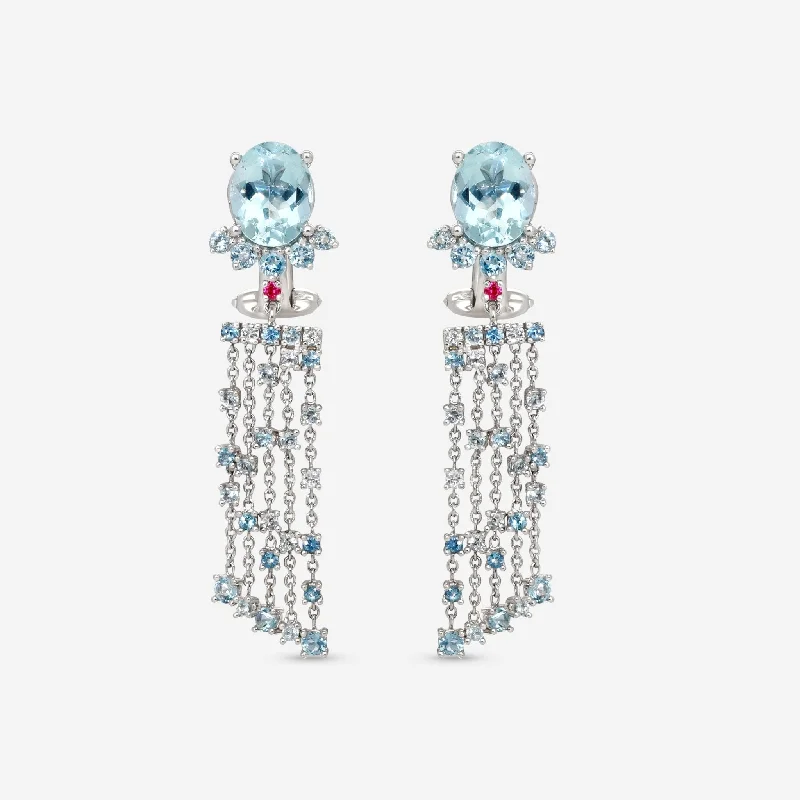 Drop Earrings for Anniversary -Gübelin Ornaments of Flowers 18K White Gold Aquamarine Drop Earrings 44A-1330.3