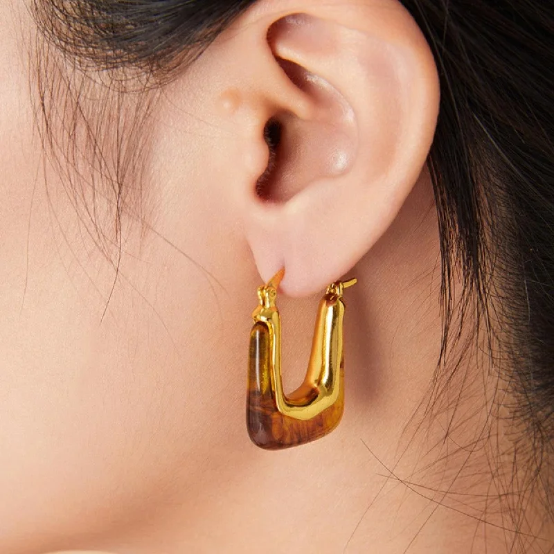 Drop Earrings with Vine Designs -Resin Copper U Shape Earrings 18K gold-plated Jewelry