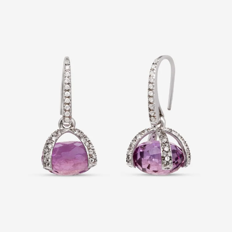 Drop Earrings for Festival Style -Nanis 18K White Gold Diamond & Amethyst Earrings OS1-508