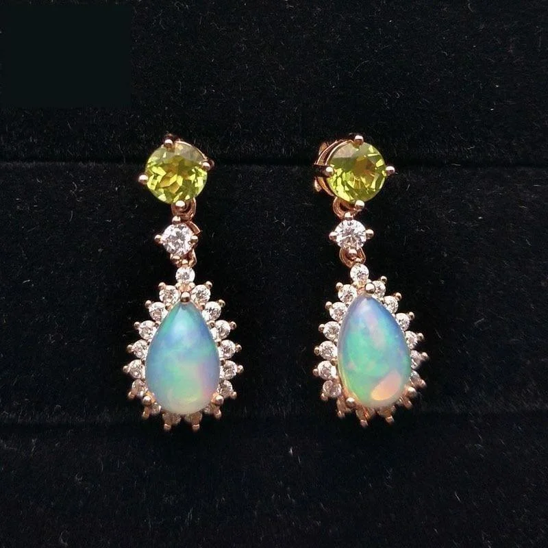 Hippie Drop Earrings with Beads -Peridot and Ethiopian Opal in 925 Sterling Silver Natural Gemstone Fashion Earrings