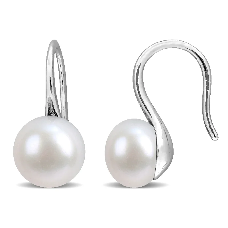 Drop Earrings for Bridesmaids Look -Miadora 7-8mm Cultured Freshwater Pearl Wave Shepherd Hook Earrings Sterling Silver