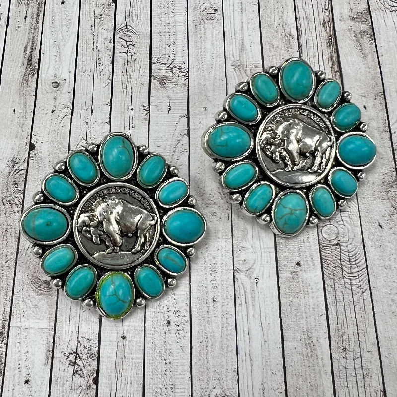 Drop Earrings for School Uniform -Where The Turquoise Buffalo Roams Earrings