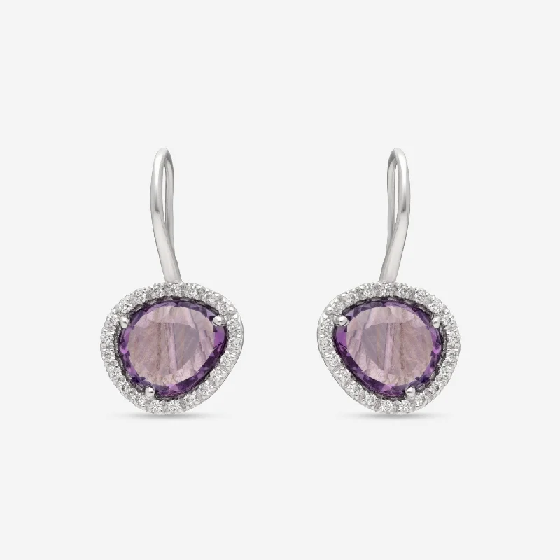 Drop Earrings with Polished Shine -SuperOro Greta 18K White Gold Diamond & Dark Amethyst Drop Earrings GRETA/O001