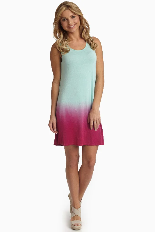 Resort Dresses for Vacation -Mint Green Fuchsia Ombre Tank Dress