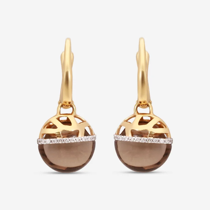 Long Drop Earrings for Dramatic -Nanis Africa 18K Yellow Gold Diamond & smoke tourmaline Stone Huggie Earrings OS8-548