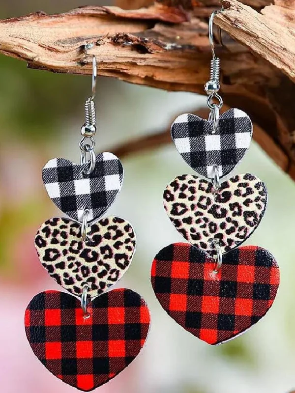 Drop Earrings with Abstract Designs -Faux Leather Dangle Earrings Heart Leopard Pattern Women Alloy Fashion Earrings