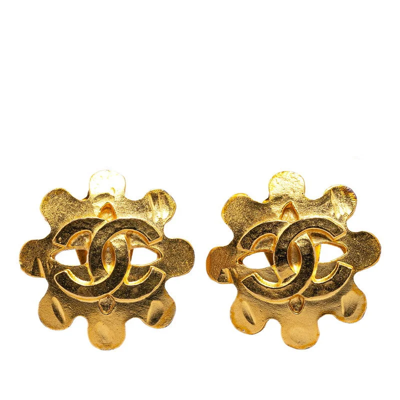 Drop Earrings with Etched Designs -Chanel Vintage Coco Mark Earrings Gold Plated