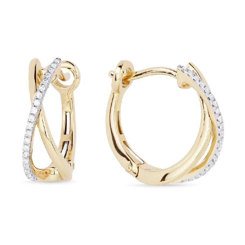 Drop Earrings with Textured Surface -0.13Ct White Diamond Hoops Earrings In 14K White And Yellow Gold