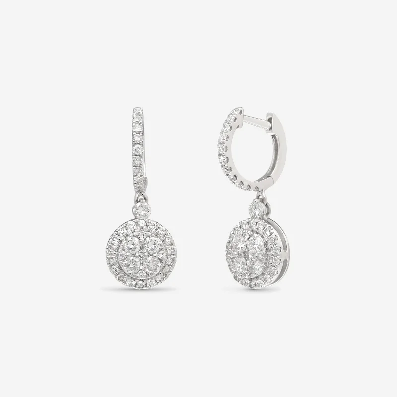 Gemstone Drop Earrings for Color -Ina Mar 18K White Gold Diamond 0.89ct.twd Round Hoop Drop Earrings AER-7610