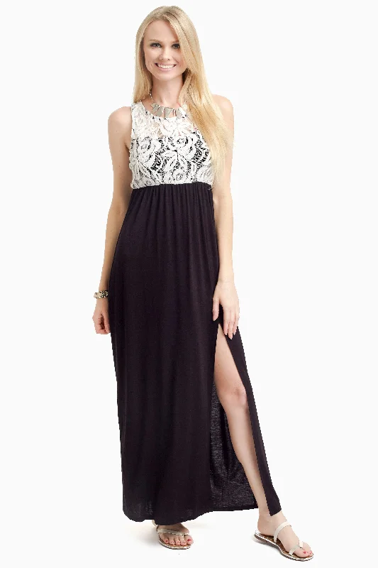 White Dresses for Pure Look -Black Lace Top Maxi Dress