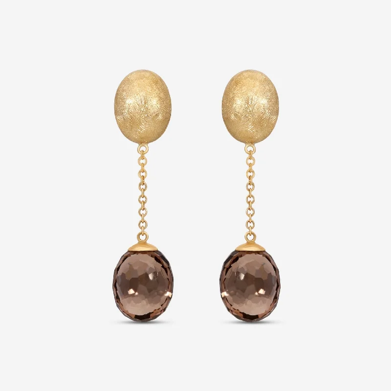 Nickel Free Drop Earrings for Safety -Nanis 18K Yellow Gold Smoky Quartz Earrings ON3-559_Brown