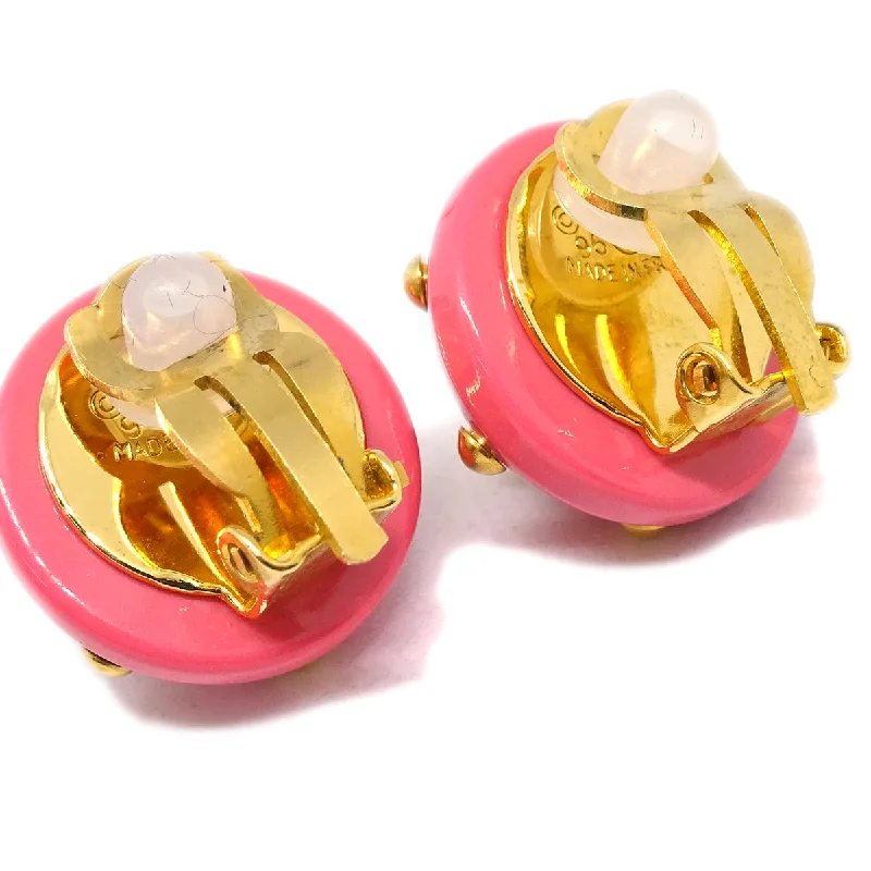 Screw Back Drop Earrings for Security -Chanel Button Earrings Clip-On Pink 96C