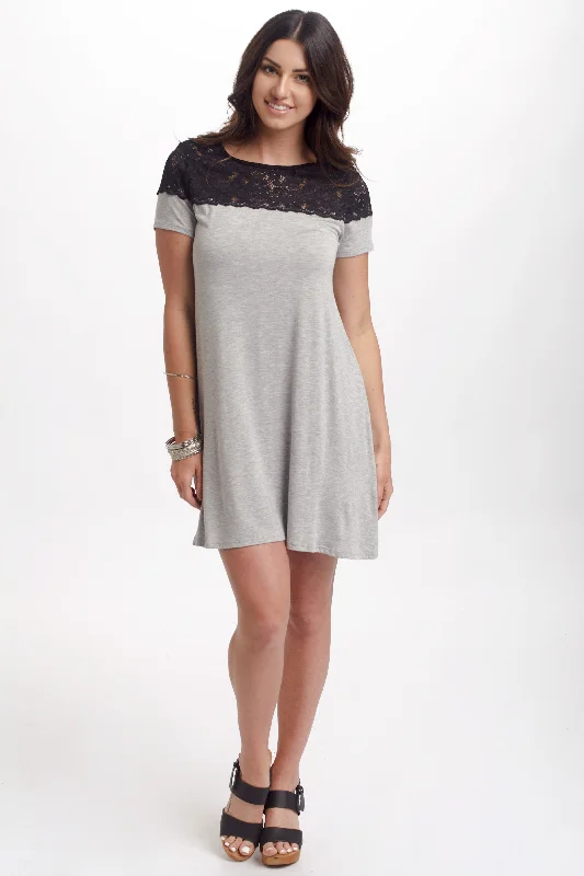 Hippie Dresses with Beads -Grey Lace Top Dress