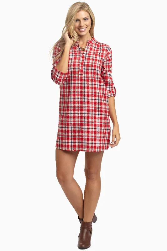 Pencil Dresses for Slimming -Red Plaid Flannel Dress