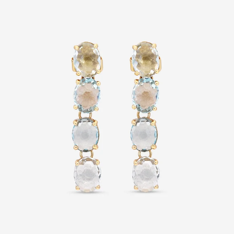 Floral Drop Earrings with Petals -Nanis 18K Yellow Gold Blue Topaz Stone Earrings OA27-565