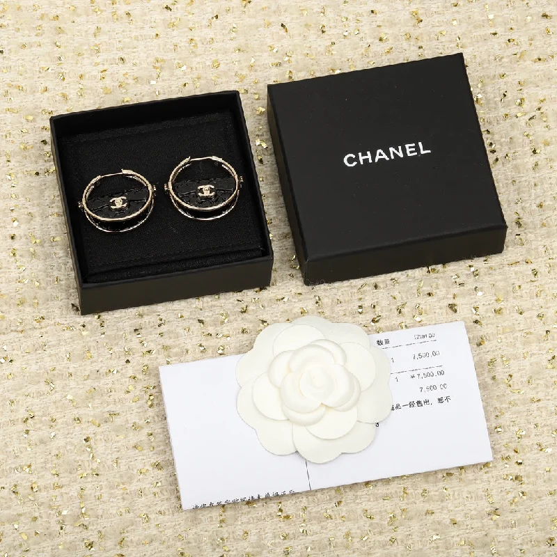 Gold Drop Earrings for Women -Chanel black hollow bag earrings EHA266