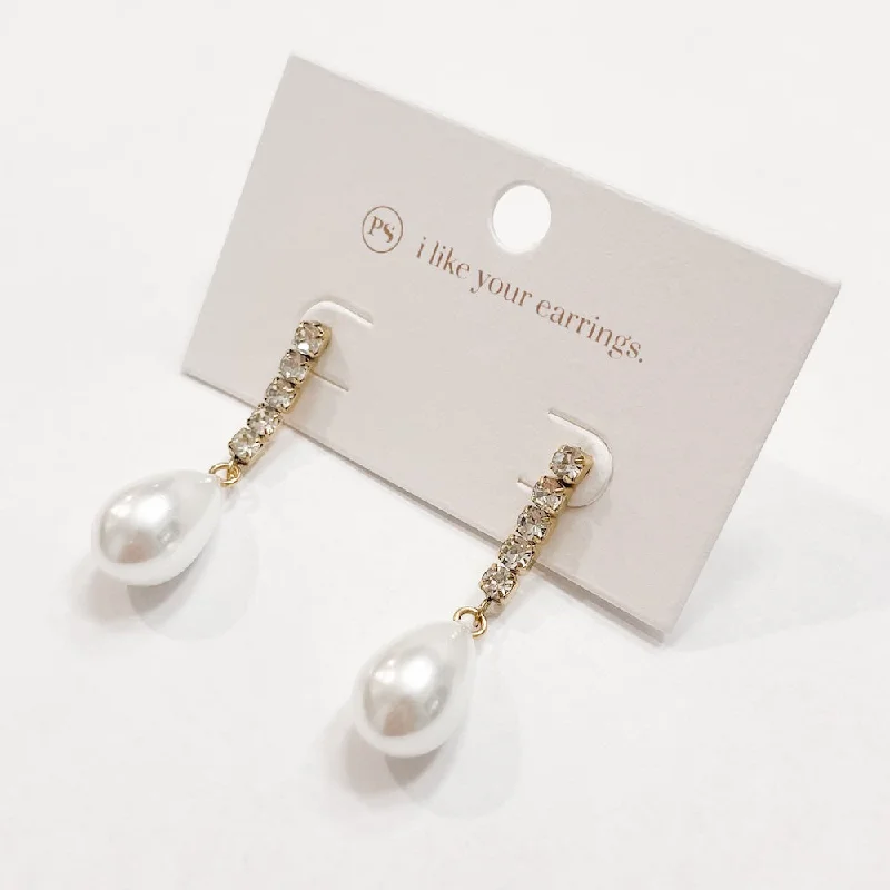 Square Drop Earrings for Modern -Crane Diamond Pearl Earrings WATERPROOF