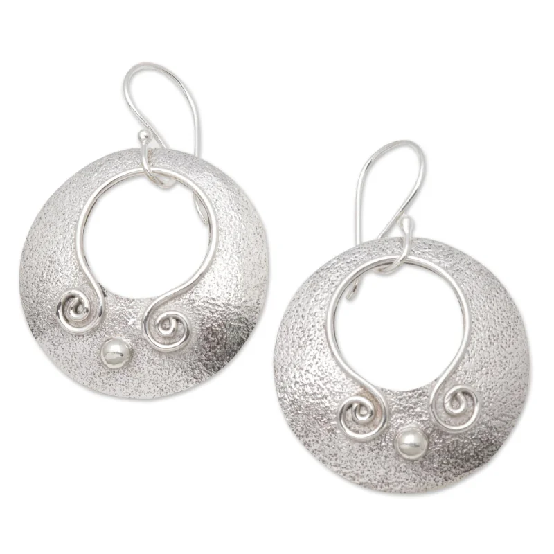 Drop Earrings with Vine Designs -Novica Handmade Beautiful Round Sterling Silver Dangle Earrings