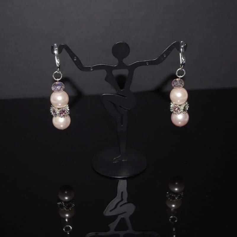 Drop Earrings for Party Look -Pink shell Rhinestone Drop Earrings