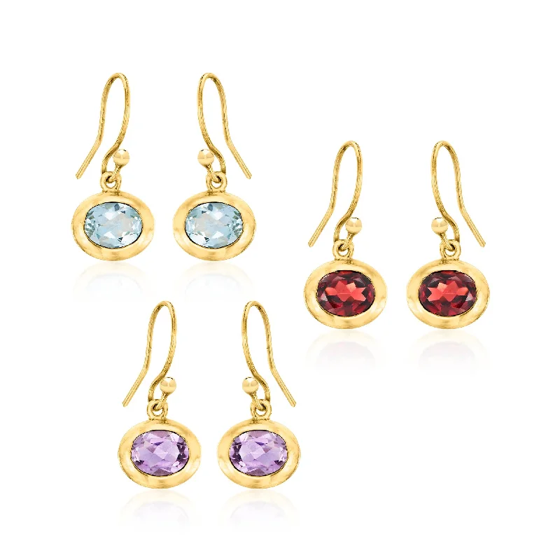 Drop Earrings with Textured Surface -Ross-Simons Multi-Gemstone Jewelry Set: 3 Pairs Of Drop Earrings in 18kt Gold Over Sterling